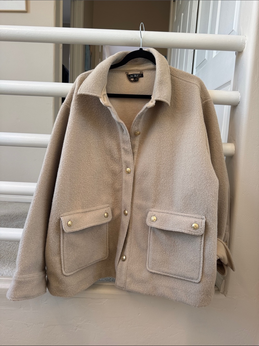 J. Crew Cream Wool-Blend Pea Coat with Front Pockets